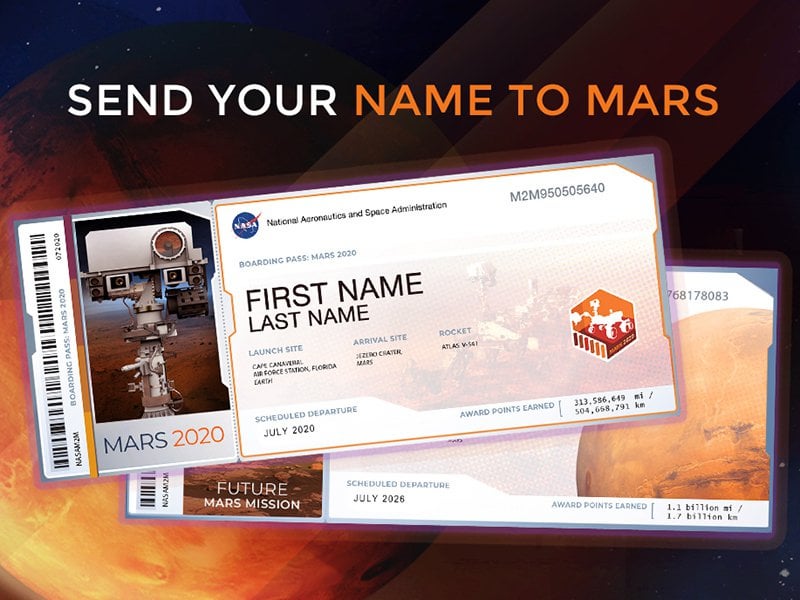 Send Your Name to Mars free with NASA
