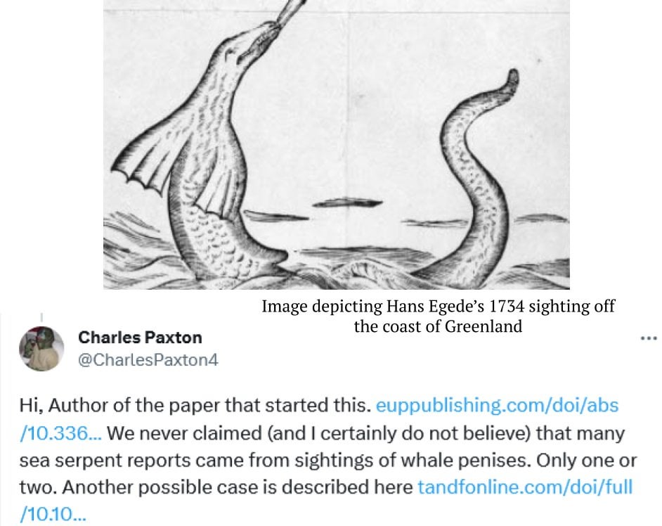 You may have heard that many sea serpent and lake cryptid sightings are actually of a whale's phallus, it's become a popular meme online. But it's not true! The scientist who proposed the idea only applied it to 1 or 2 sightings (especially since most whales don't live in lakes!)