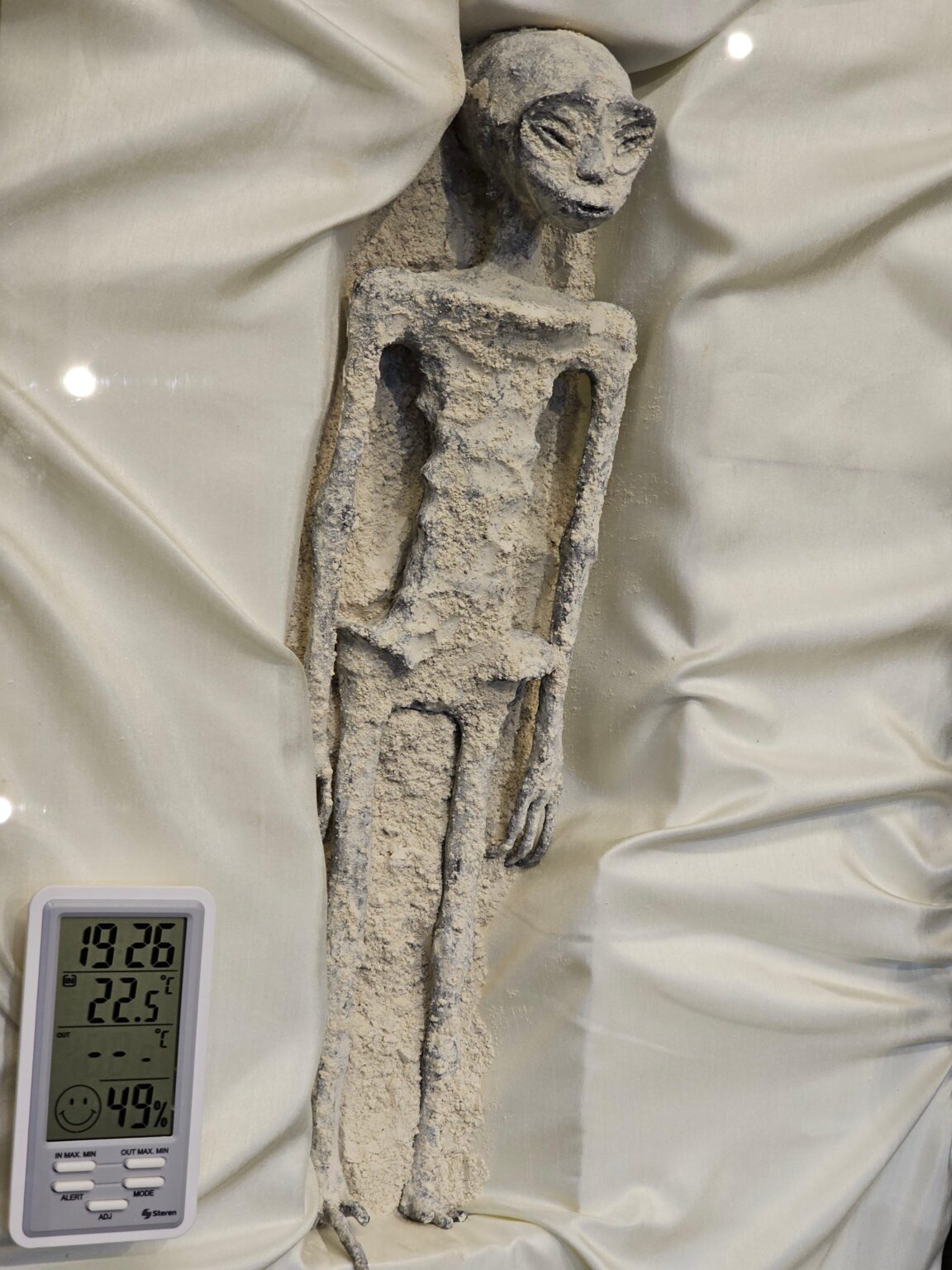 Alleged mummified body of the EBE displayed at the first Mexico Congress UAP hearing
