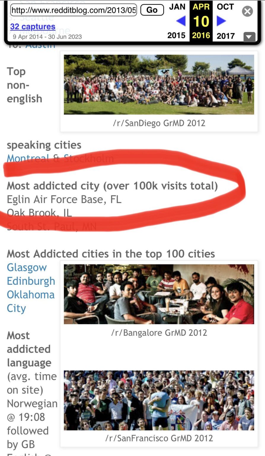 Eglin Airforce base was one of the most addicted cities for Reddit Eglin Airforce base was one of the most addicted cities for Reddit