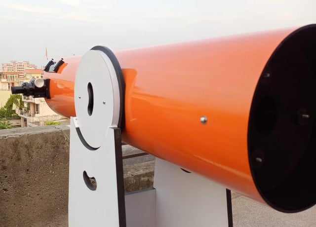 Here is a telescope that I built on my own, entirely from scratch. And also the first image I took of the Orion Nebula.
