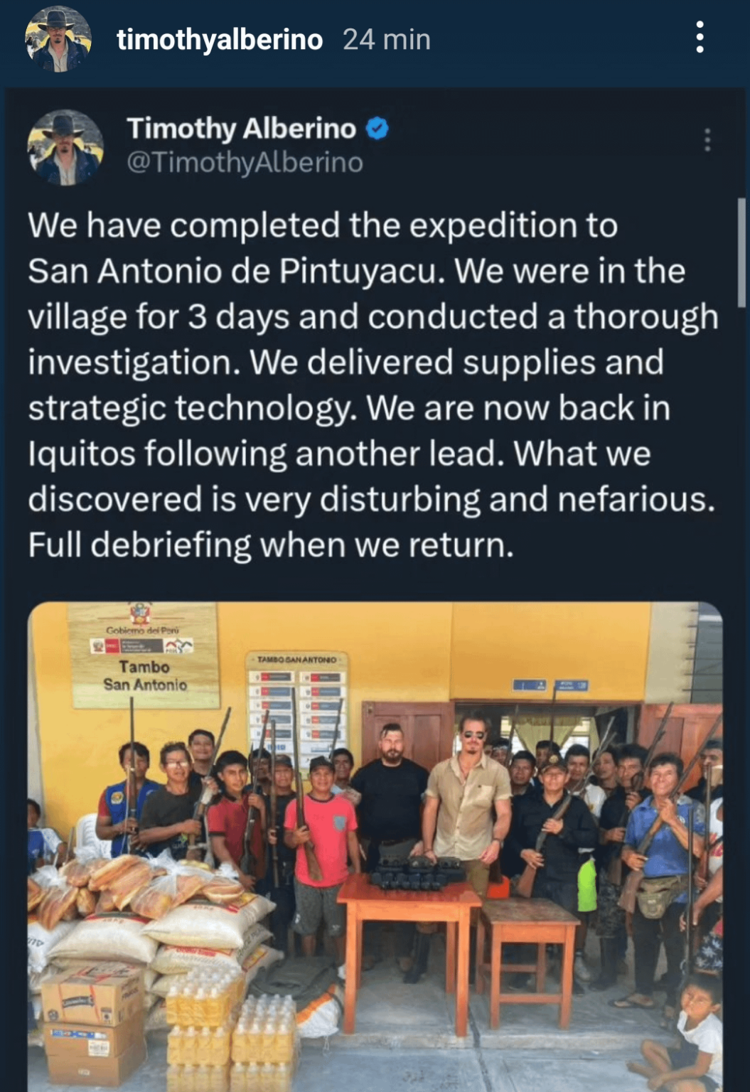 Timothy Alberino already made it to Peru.