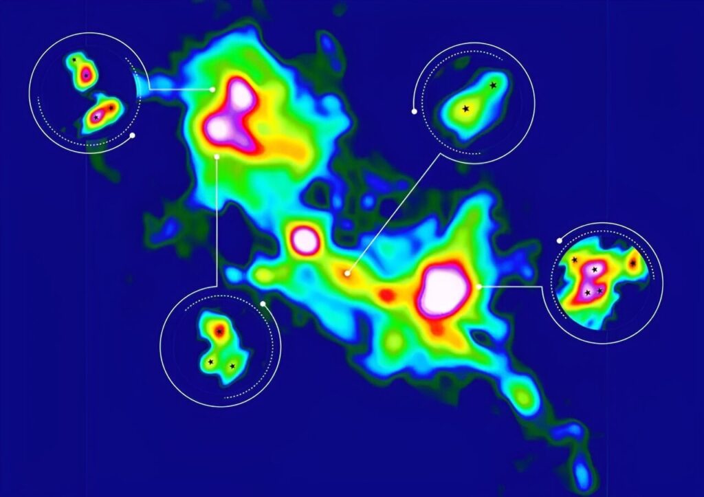ALMA observations show how double, triple, quadruple and quintuple star systems form simultaneously in a molecular cloud