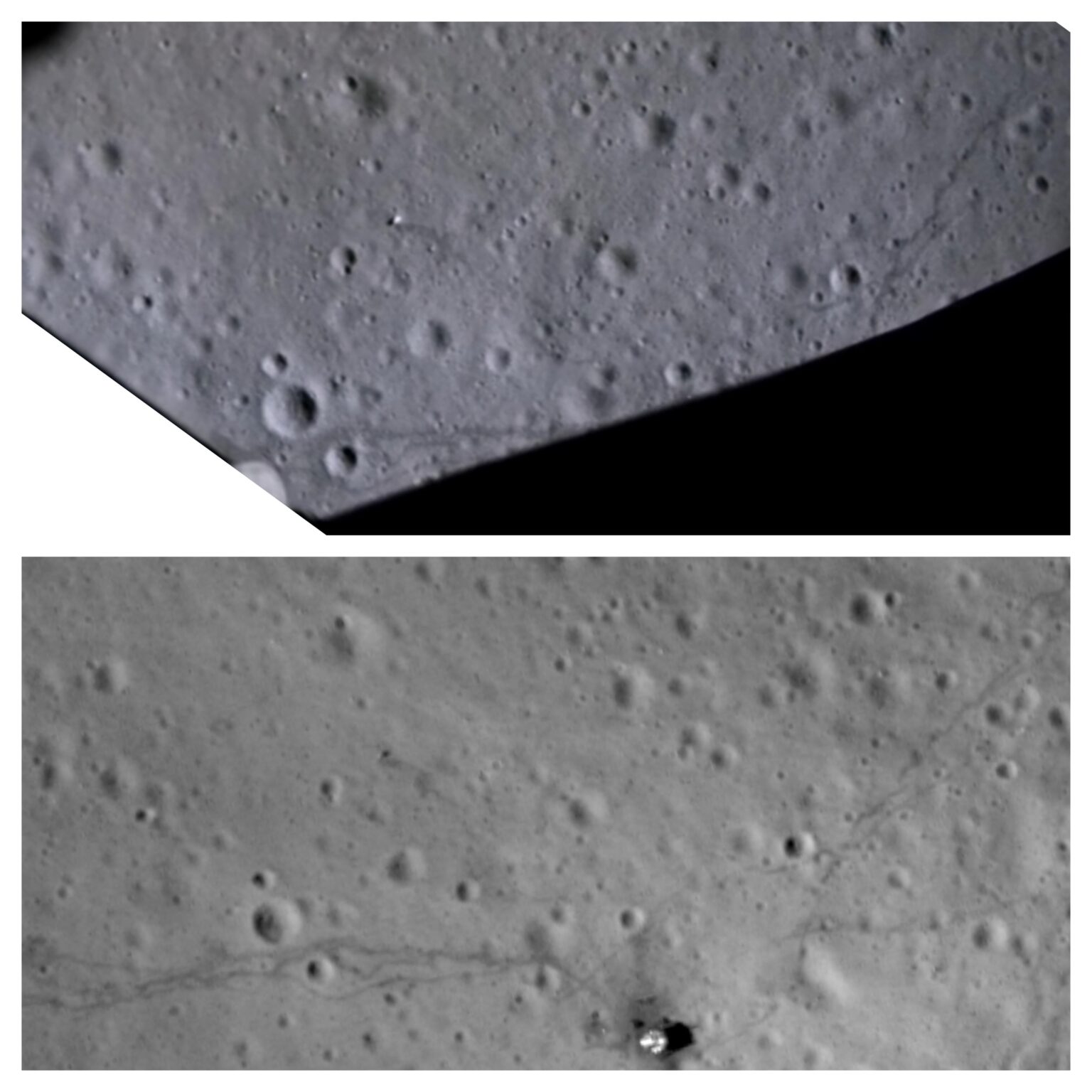Comparison between screenshot video of Apollo 14 lift off from the moon and LRO image Apollo 14 landing site