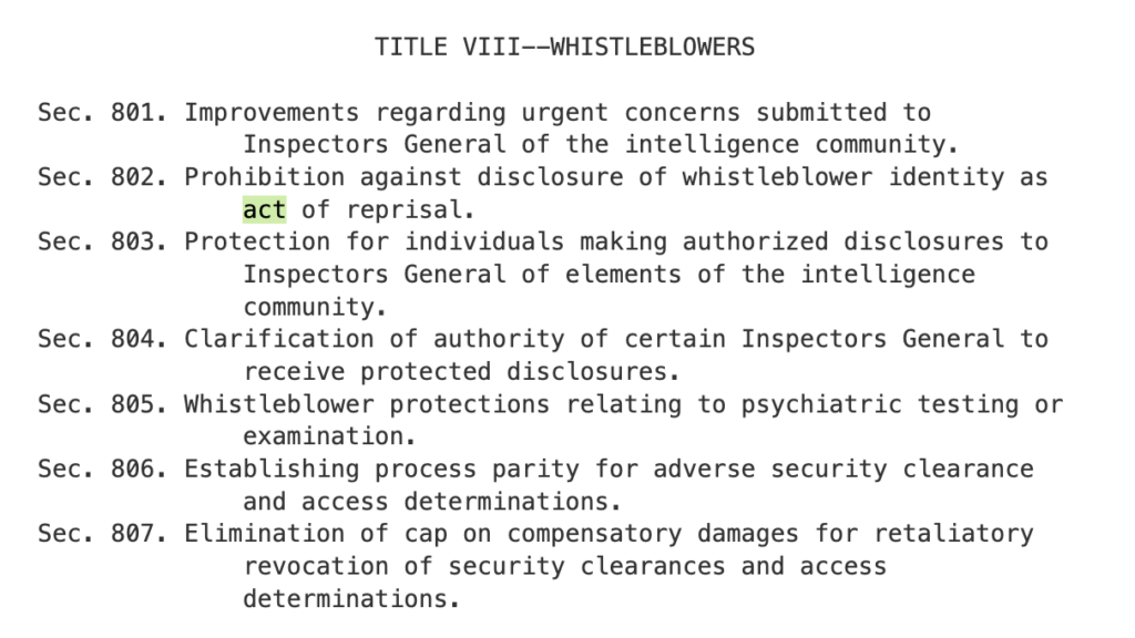 Some great whistleblower protections have been added to the NDAA that should motivate more UFO whistleblowers to step forward. No more disclosure of identity as reprisal, no more requiring psychiatric testing, revoking clearances will get much harder, better compensation in case of retaliation, etc.