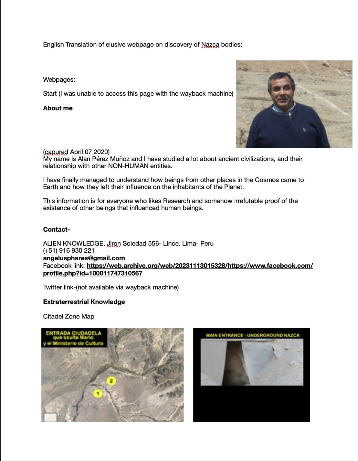 Large Collection of Screenshots from Alleged Nazca Citadel