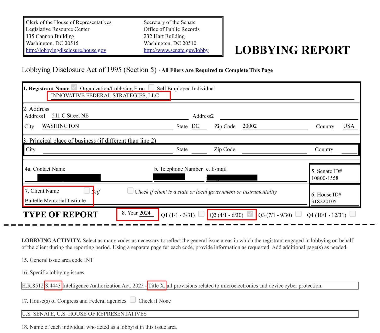It appears Battelle Memorial Institute is potentially lobbying on Title X of the Intelligence Authorization Act (language related to UAP and funding) It appears Battelle Memorial Institute is potentially lobbying on Title X of the Intelligence Authorization Act (language related to UAP and funding)