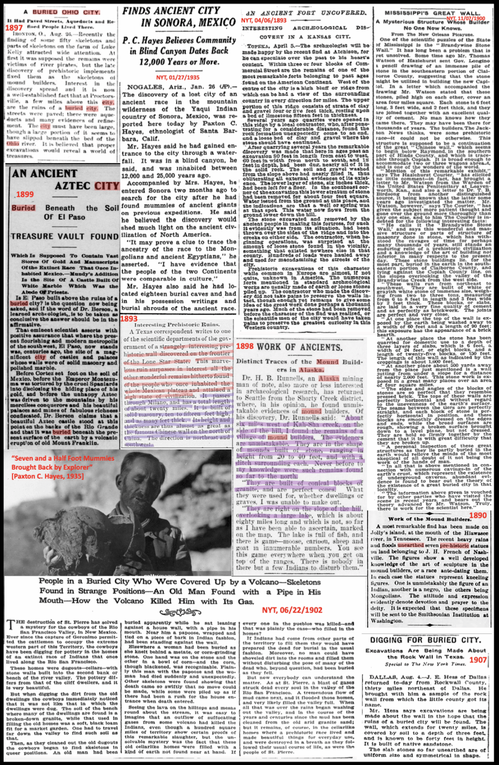 Lost History of Ancient North America Found in Old Newspaper Articles Part II - Buried Cities, Megalithic Walls, Ancient Stone Structures, Artifacts, and Mummies of Lost Civilizations of The United States, Newspaper Clippings 1800s-1930s