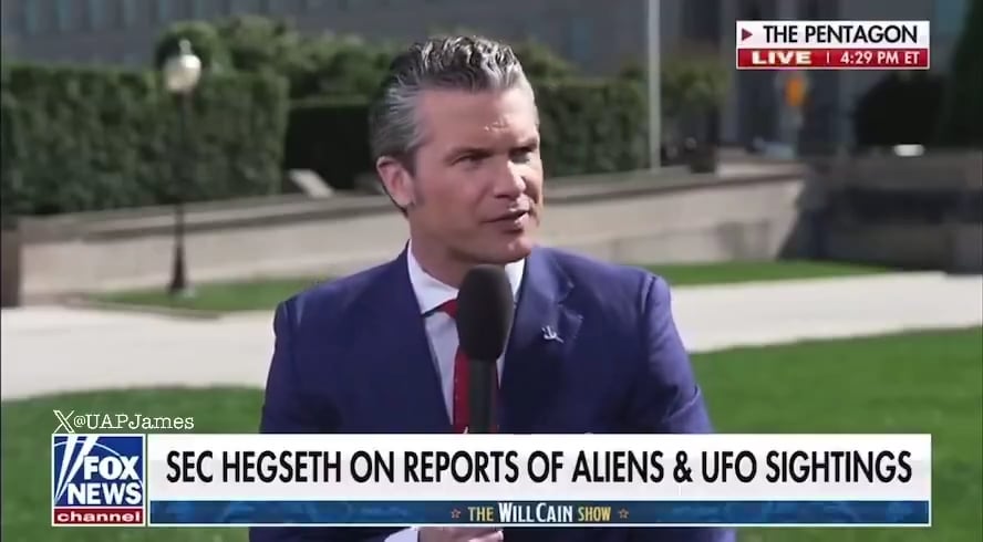 Defense Secretary Pete Hegseth is asked about aliens and Area 51 at the Pentagon.