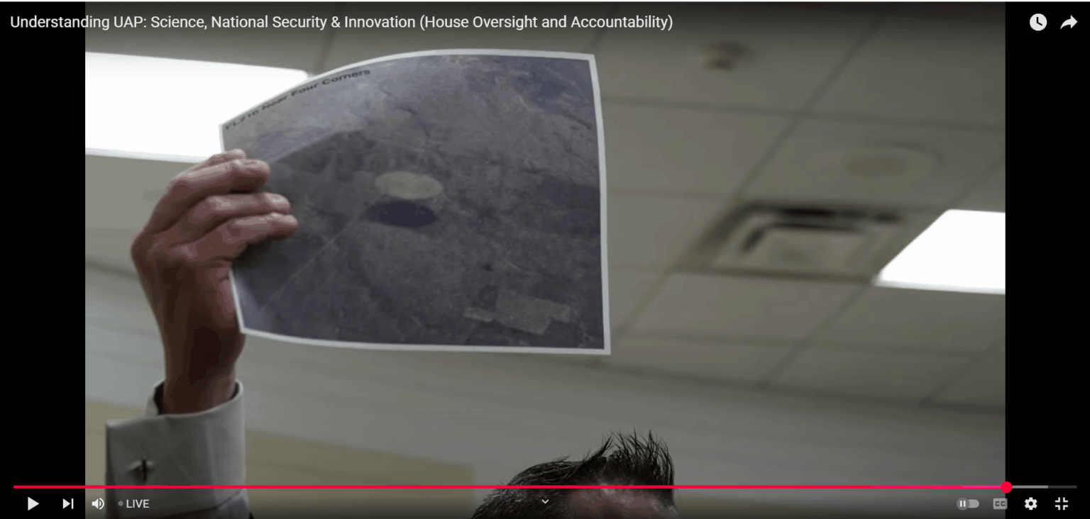 Lou Elizondo releases new photo during the House Oversight and Accountability presentation today. Taken by a civilian aircraft with a normal camera. Approximately 1,000 feet in diameter. Title at the top of the photo says FL210 Near Four Corners, putting it in the Arizona / Nevada / New Mexico area. Lou Elizondo releases new photo during the House Oversight and Accountability presentation today. Taken by a civilian aircraft with a normal camera. Approximately 1,000 feet in diameter. Title at the top of the photo says FL210 Near Four Corners, putting it in the Arizona / Nevada / New Mexico area.