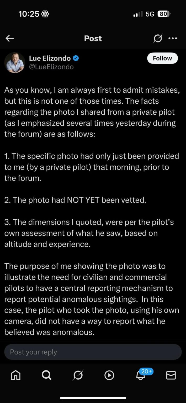 Lue Elizondo just posted an explanation about the photo he released yesterday!