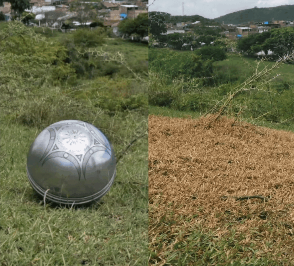 Today the grass where the Buga sphere was placed, its dry and discolored.