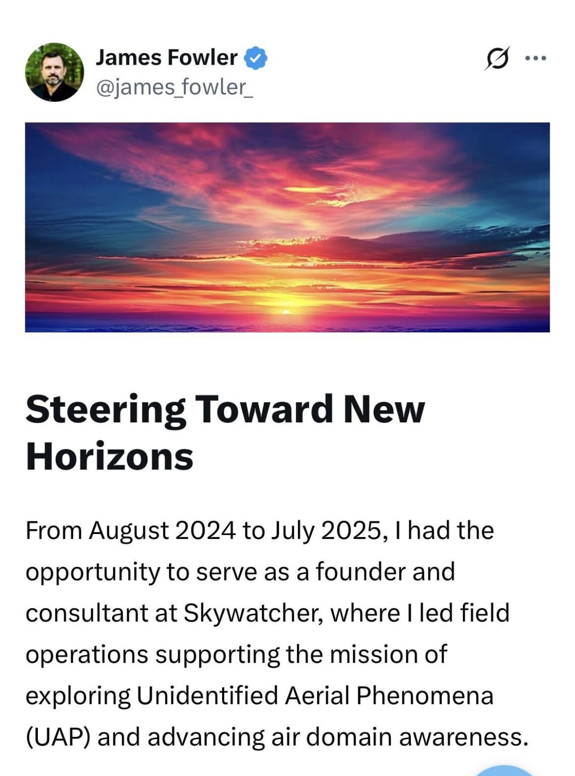James Fowler Leaving Skywatcher