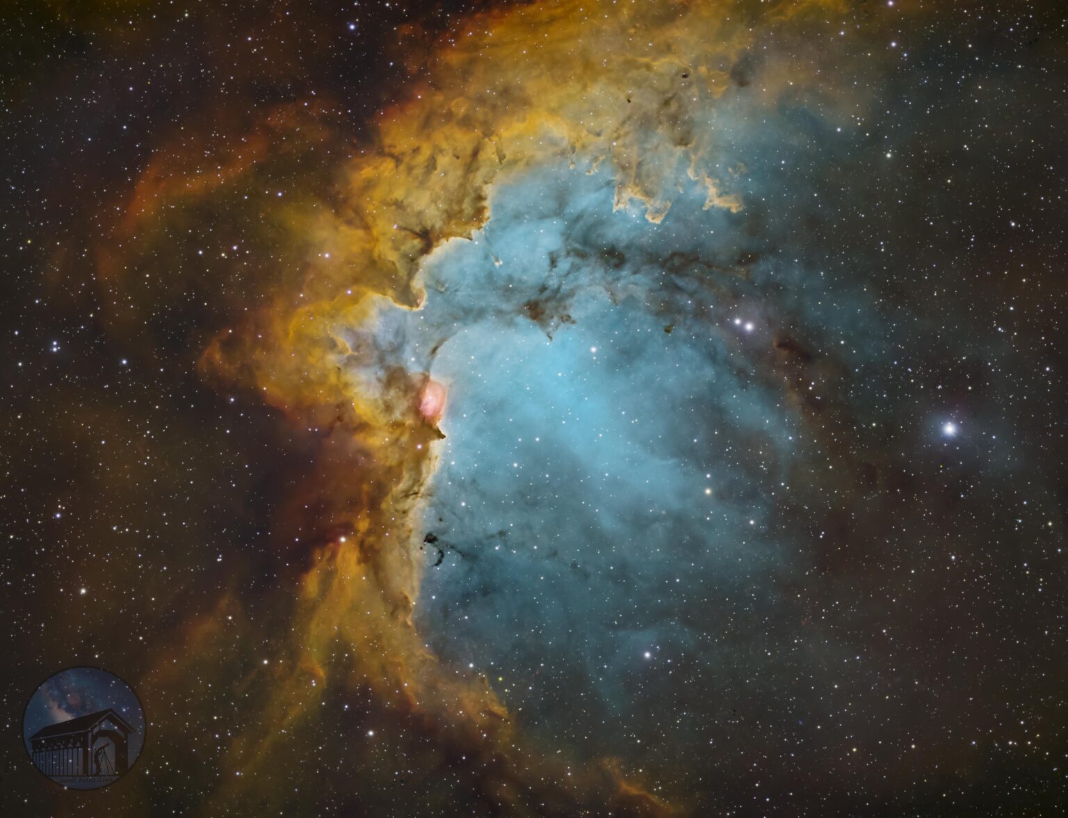 Wizard Nebula zoomed in in SHO, 20 hrs of data