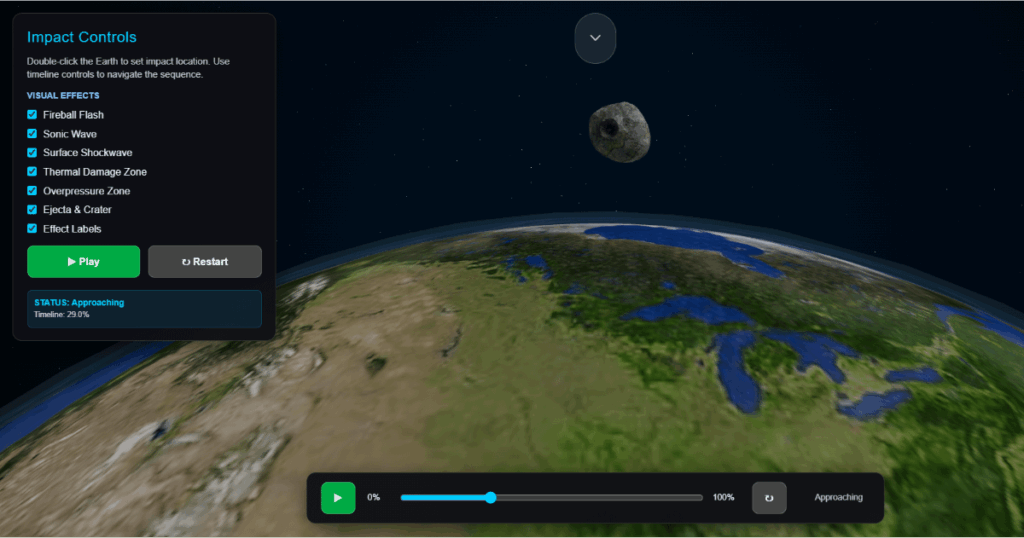 This Asteroid impact simulation allows you to launch objects up to 6000km wide at earth