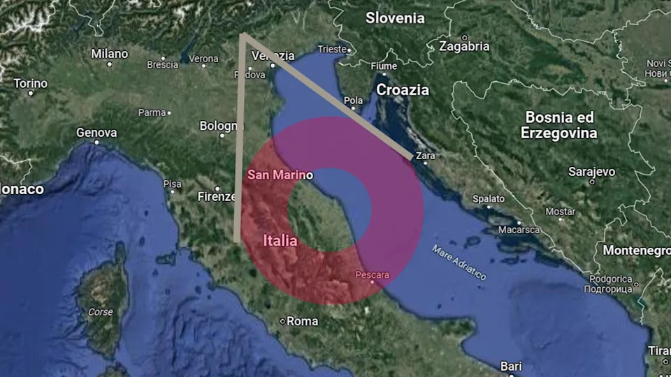 A map of Italy with the ring's location superimposed on top.