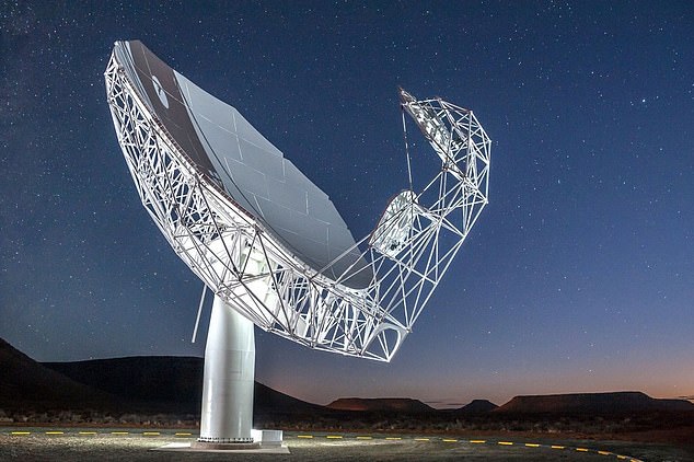 South Africa's MeerKAT radio telescope (pictured) detected absorption lines from OH molecules, made of oxygen and hydrogen, around the object on October 24