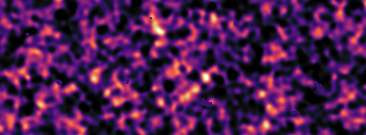 Dark matter map for a patch of sky based on gravitational lensing analysis of a Kilo-Degree Survey (Credit : Kilo-Degree Survey Collaboration/H. Hildebrandt & B. Giblin/ESO)