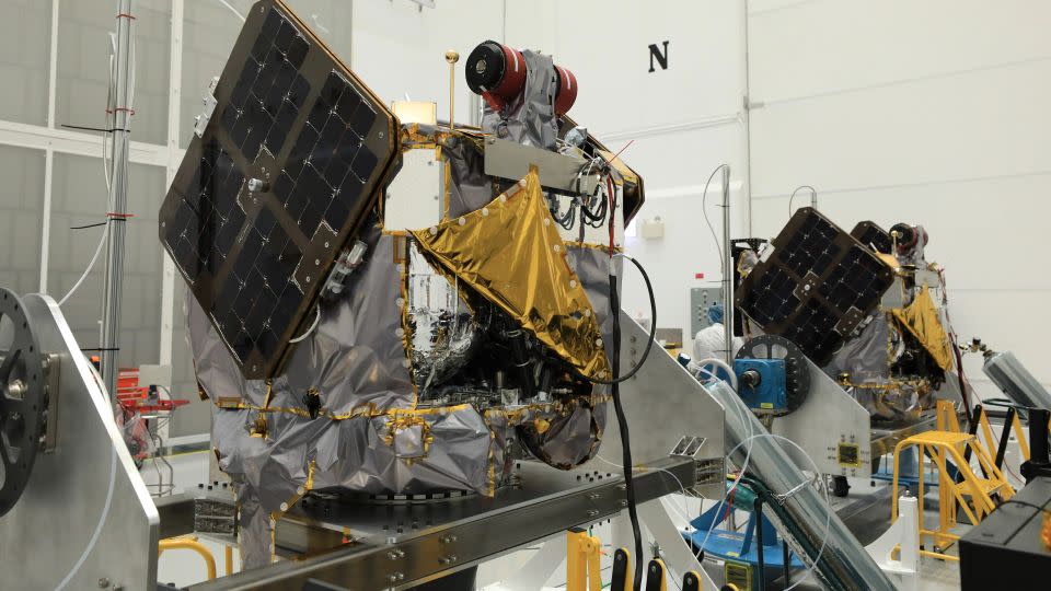 NASA’s Escapade spacecraft, or Escape and Plasma Acceleration and Dynamics Explorers, are shown here being inspected and processed at the Astrotech Space Operations Facility near the agency’s Kennedy Space Center in Florida on August 22. - Kim Shiflett/NASA