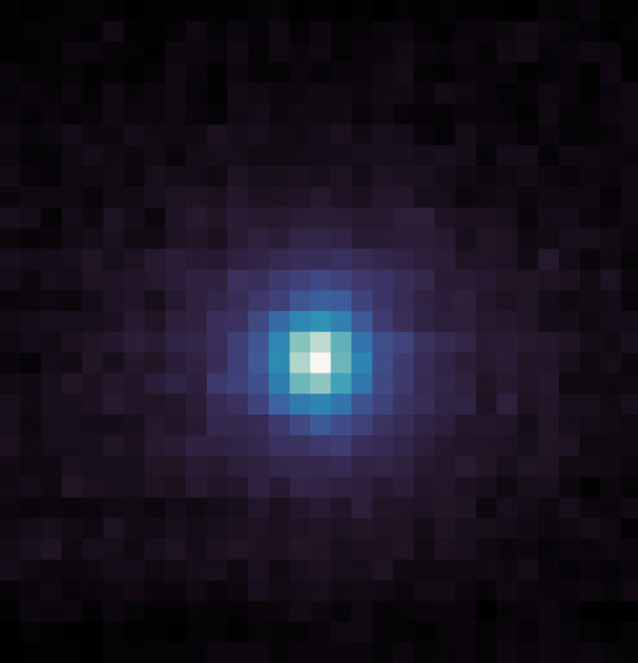MAVEN Sends Back Ultraviolet Images of 3I/ATLAS This ultraviolet image shows the coma of 3I/ATLAS as seen on October 9, 2025, by NASA’s MAVEN spacecraft using its IUVS camera. The brightest pixel at center indicates where the comet is. The surrounding bright pixels show where hydrogen atoms were detected coming from the comet. Image credit: NASA / Goddard / LASP / CU Boulder.