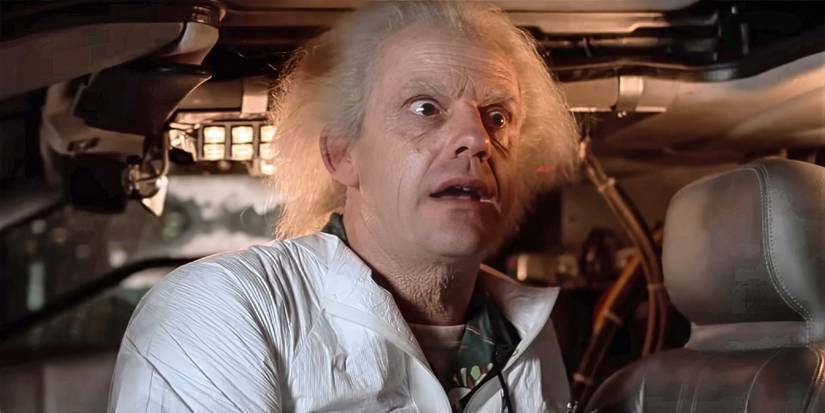 Doc looks out of the car in shock in BACK TO THE FUTURE