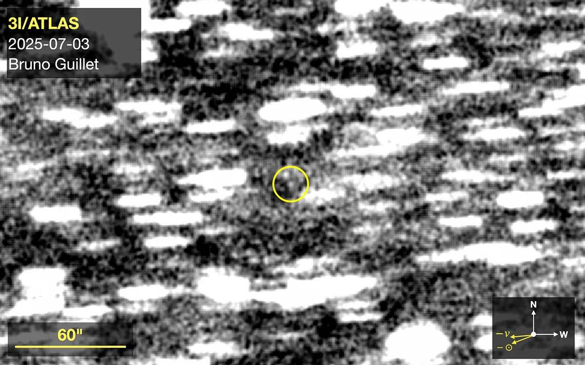 Comet 3I/ATLAS image captured with Unistellar smart telescope by Bruno Guillet
