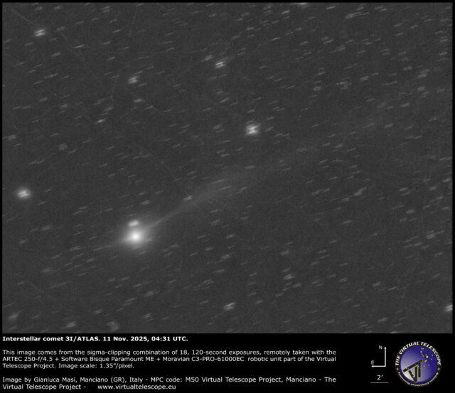 The interstellar comet 3I/ATLAS, imaged on 11 Nov. 2025.