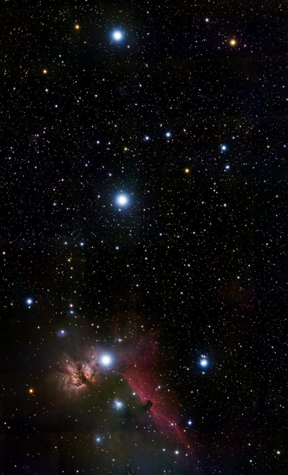 Orion belt (alnilam , alnitak , mintaka) and the horsehead nebula