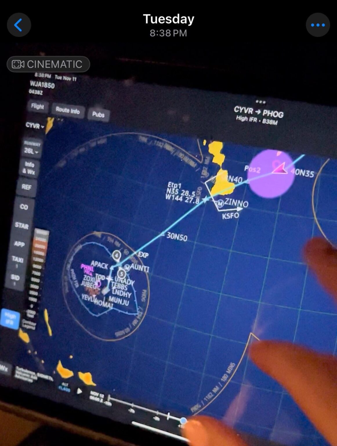 High altitude orbs flying over the pacific Vancouver to Hawaii