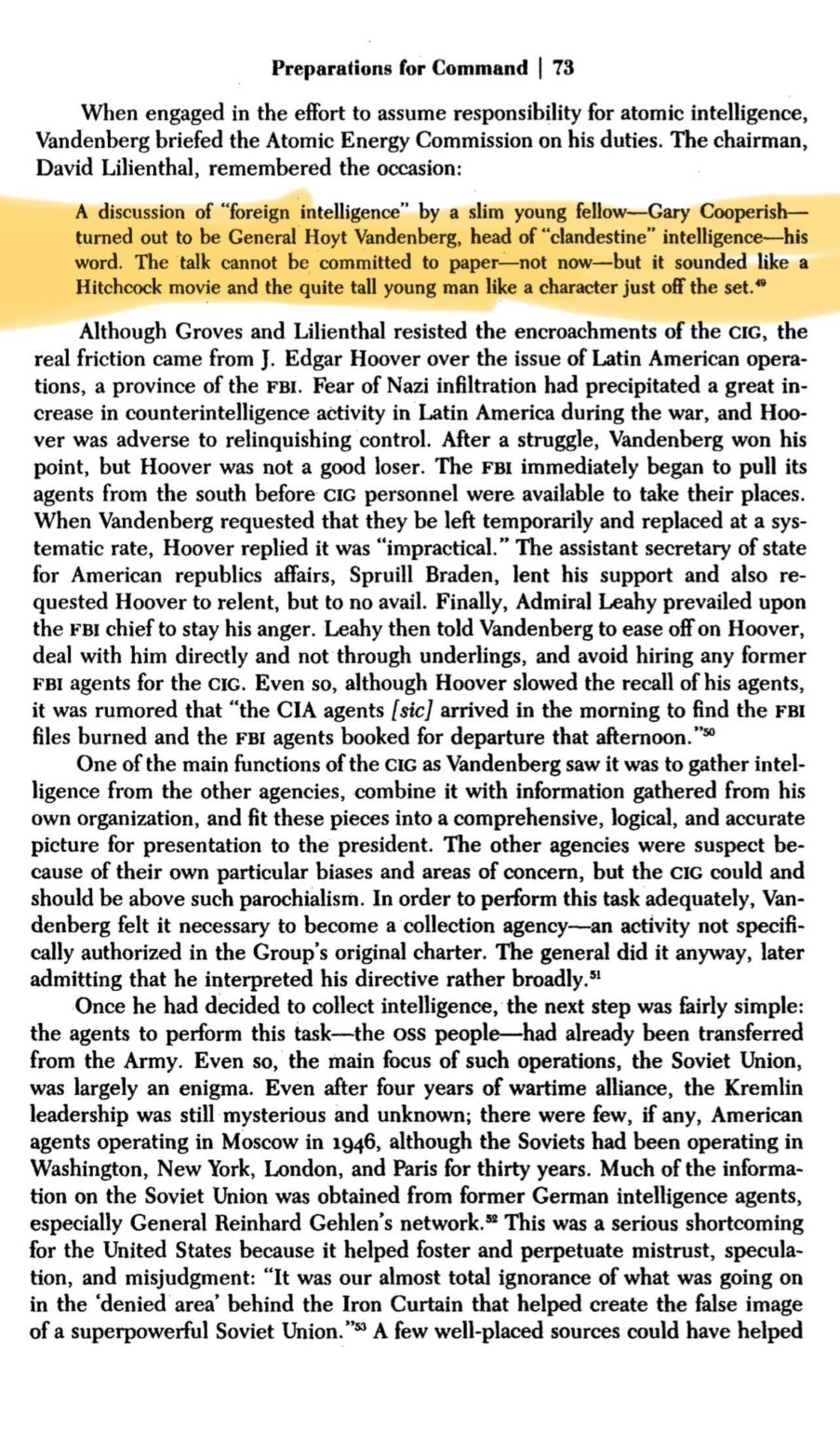 Lillienthal: Hoyt Vandenberg’s Foreign Atomic Intelligence Briefing “Sounded Like a Hitchcock Movie”