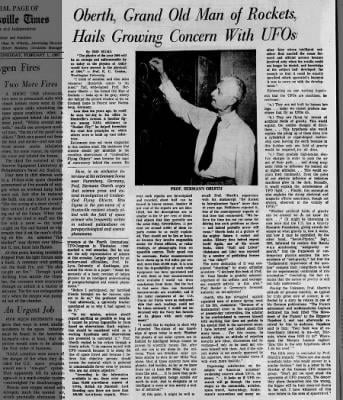 1967 news article; Rocket Pioneer Hermann Oberth claims UFOs are machines that use artificial gravity and Magnetic Propulsion 1967 news article; Rocket Pioneer Hermann Oberth claims UFOs are machines that use artificial gravity and Magnetic Propulsion