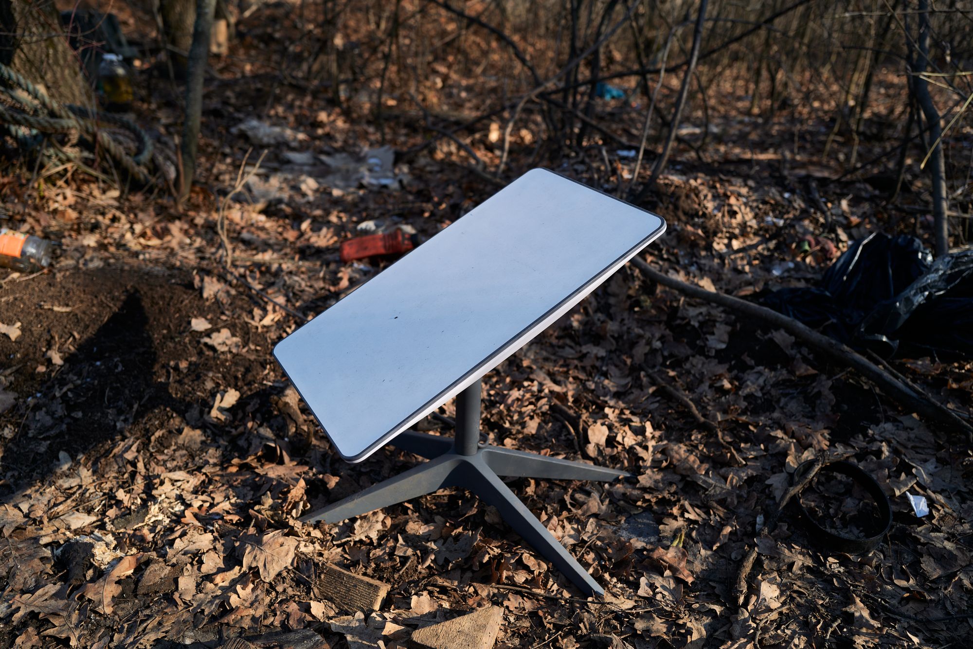 A Starlink device is pictured which connects the brigade to the internet as servicemen of the 155th Brigade of the Armed Forces of Ukraine