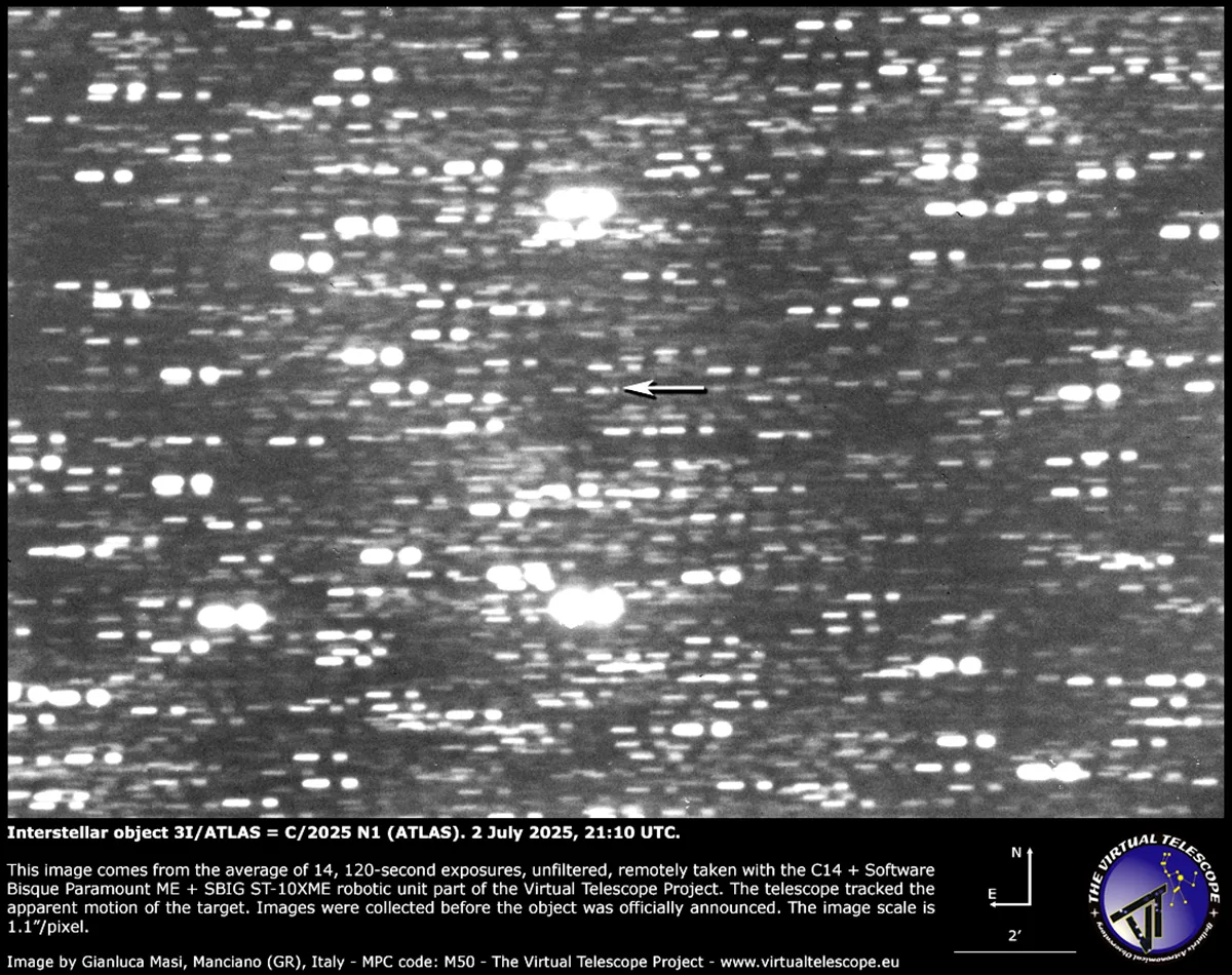 Comet 3I/ATLAS, or C/2025 N1, imaged on 2 July 2025 by the Virtual Telescope Project