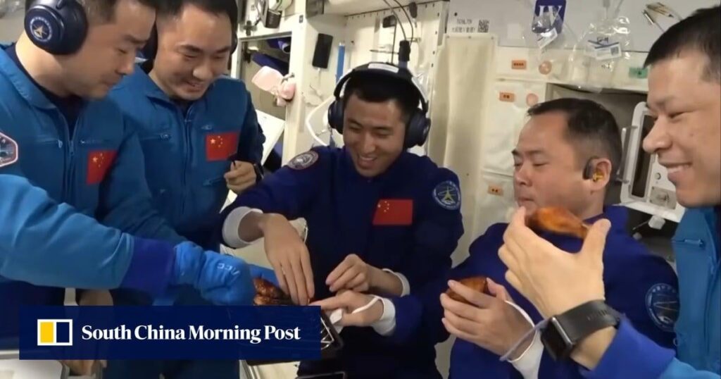 Chinese astronauts enjoy handover BBQ in world first on board space station