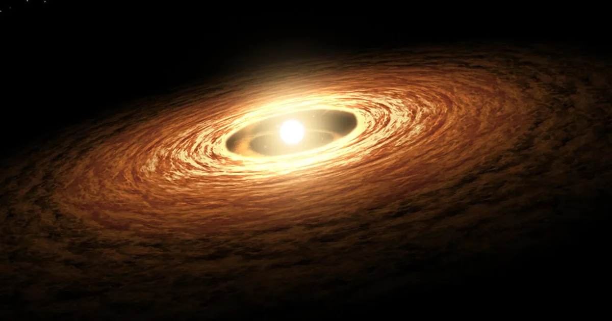 Artist’s impression of young star ISO-ChaI 147 surrounded by a protoplanetary disc. Credit: NASA/JPL-Caltech