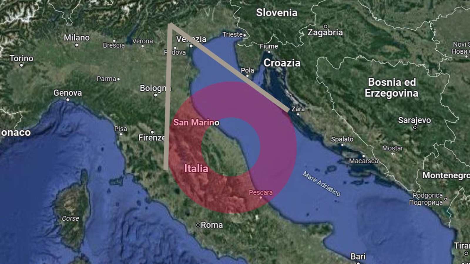 A map of Italy with the ring's location superimposed on top.