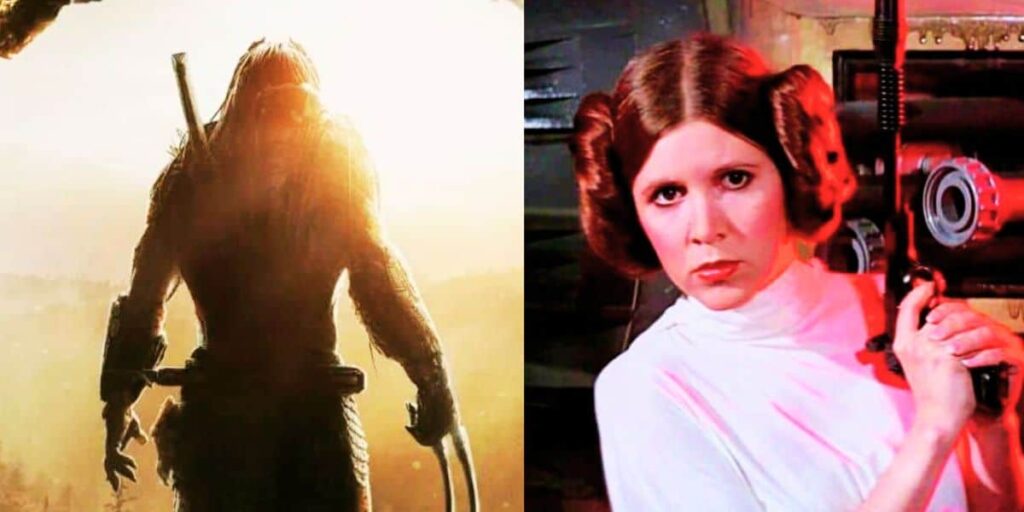 Split image: Left, the Predator from 'Prey', Right, Leia from 'Star Wars'