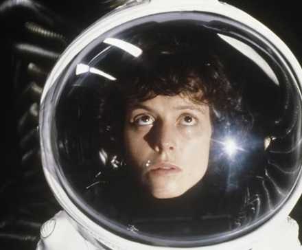 Ellen Ripley (Sigourney Weaver) wears the space suit in Alien.