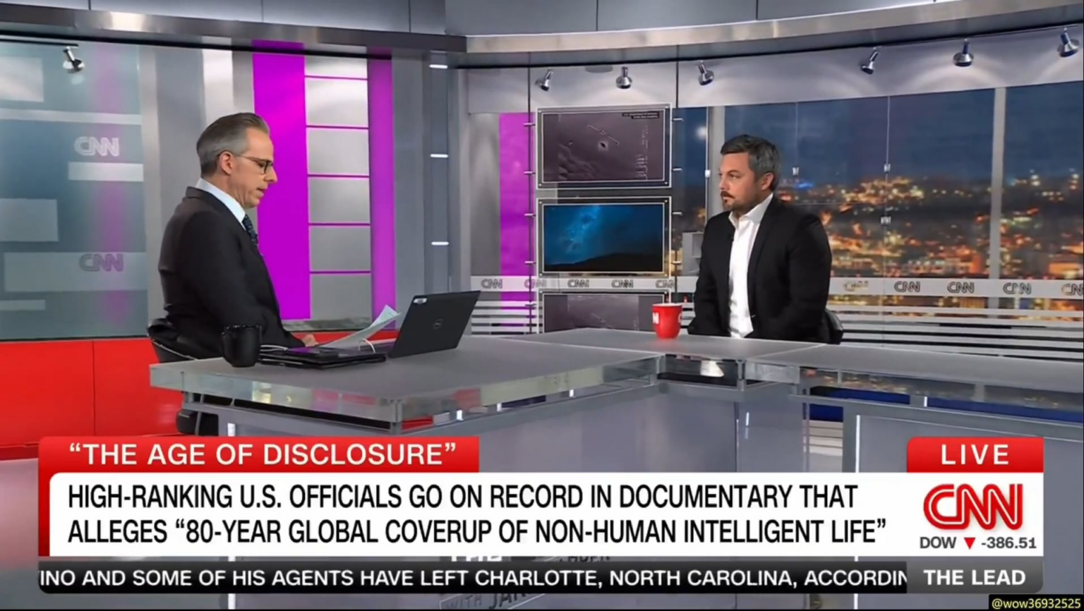 Jake Tapper covers "Age of Disclosure" on CNN - "UAP, what we used to call UFOs, are real. They are spying on and interfering with nuclear and military activity. They have crashed on Earth, and their non-human bodies have been recovered. And the US gov't has been covering it all up for decades".