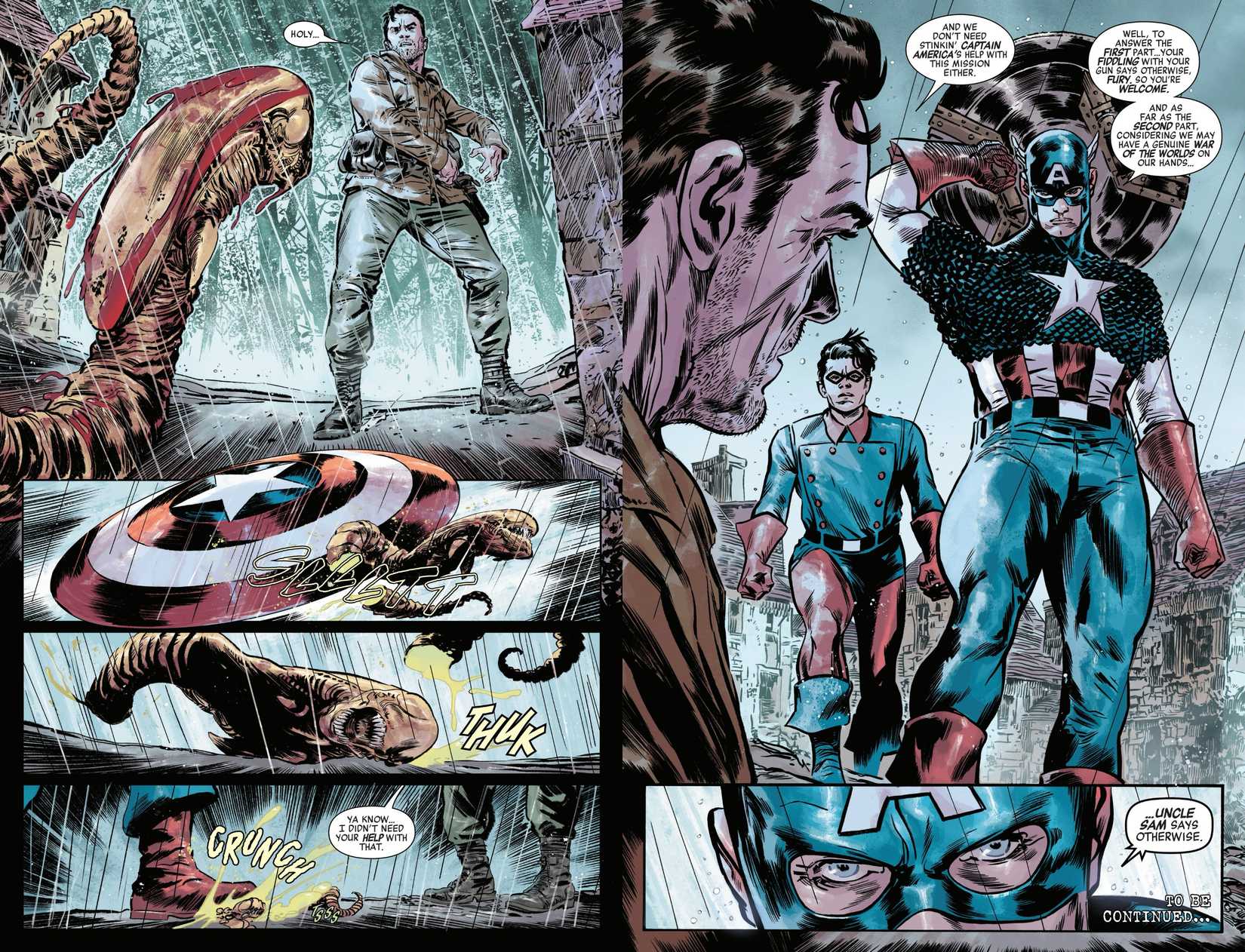Captain America Kills Chestburster in Alien vs Captain America #1