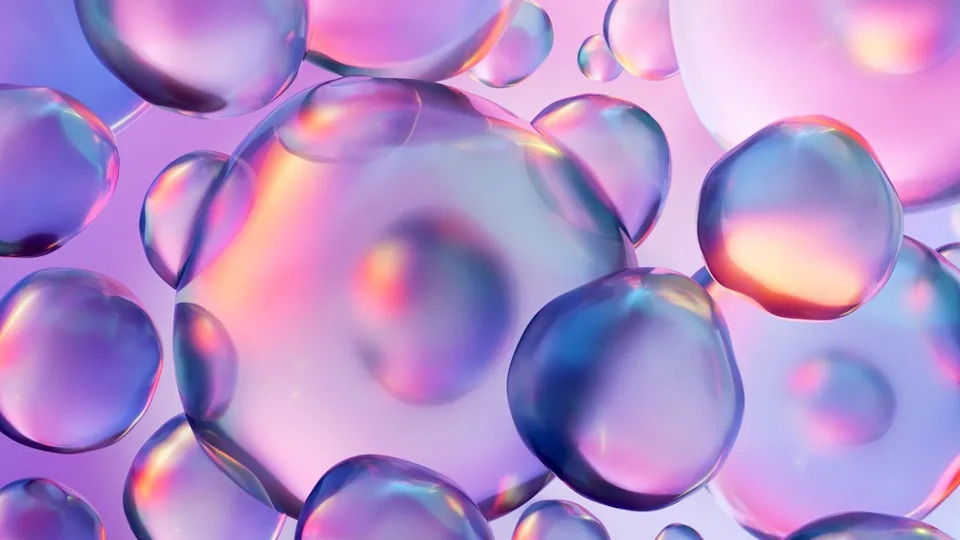  A 3D rendering of colorful bubble shapes. 