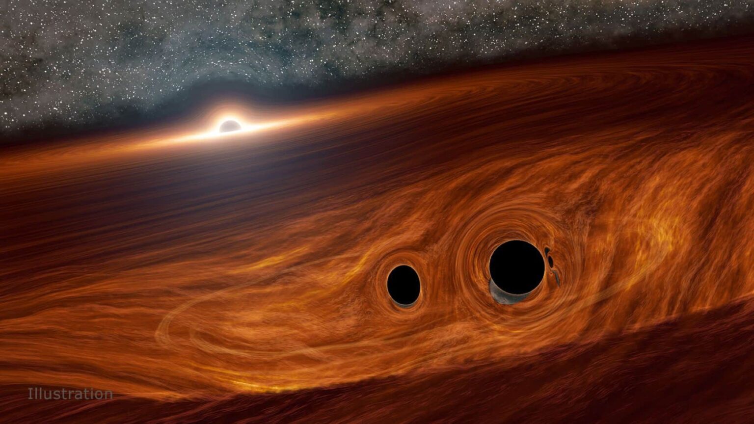 Black hole collision disrupting surrounding space