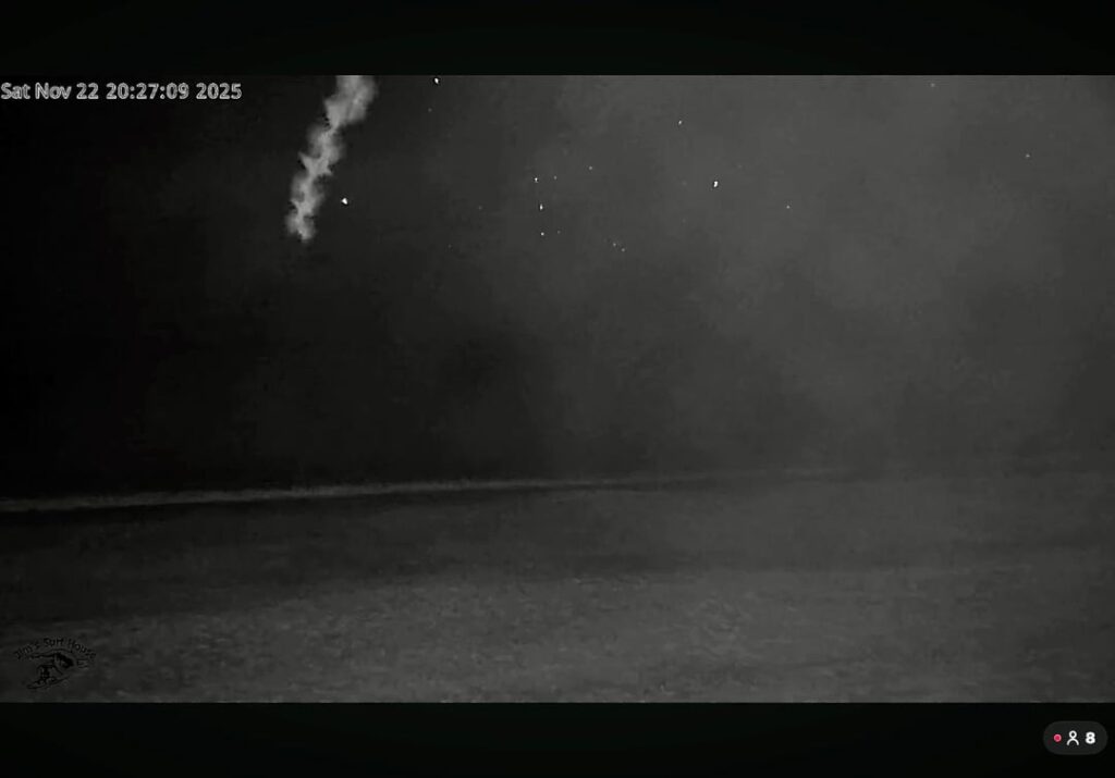 Strange thing flying around on a live camera overlooking Florida beach. November 2025.