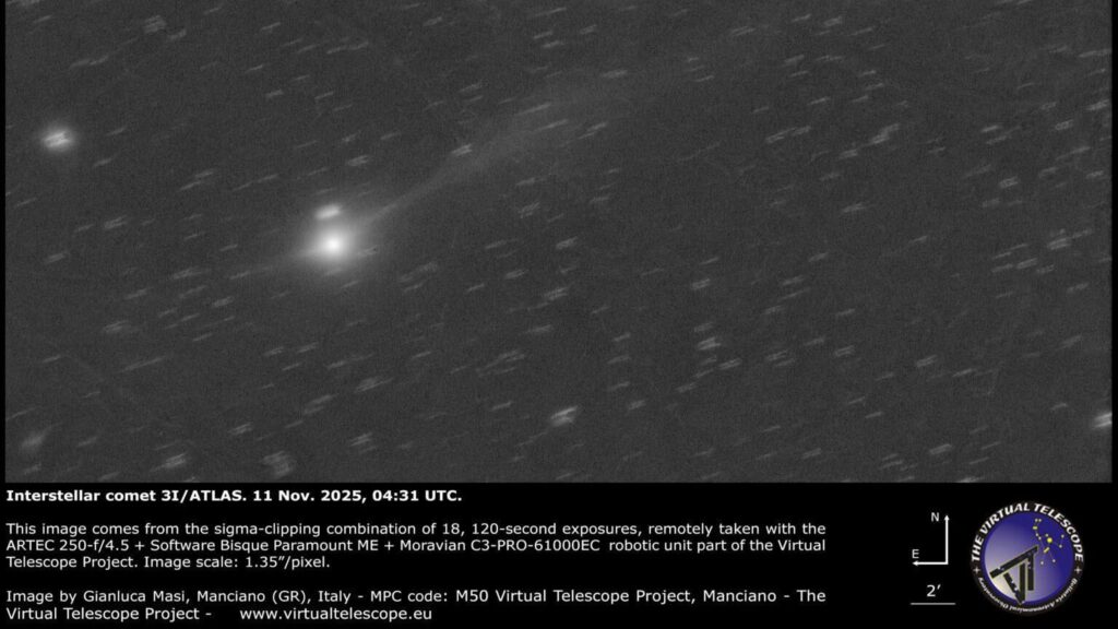 Interstellar comet 3I/ATLAS's tail is still growing, new image shows