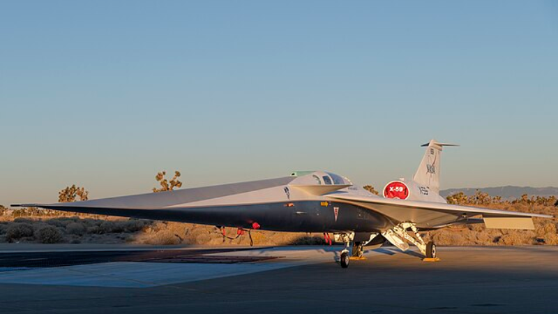The X-59 at Lockheed Martin's Skunk Works facility in Palmdale, California
