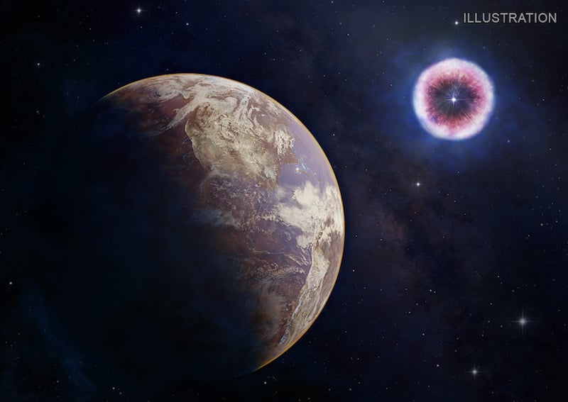 Illustration of a potentially habitable exoplanet and a supernova. (Credit: NASA/ CXC/ M. Weiss)