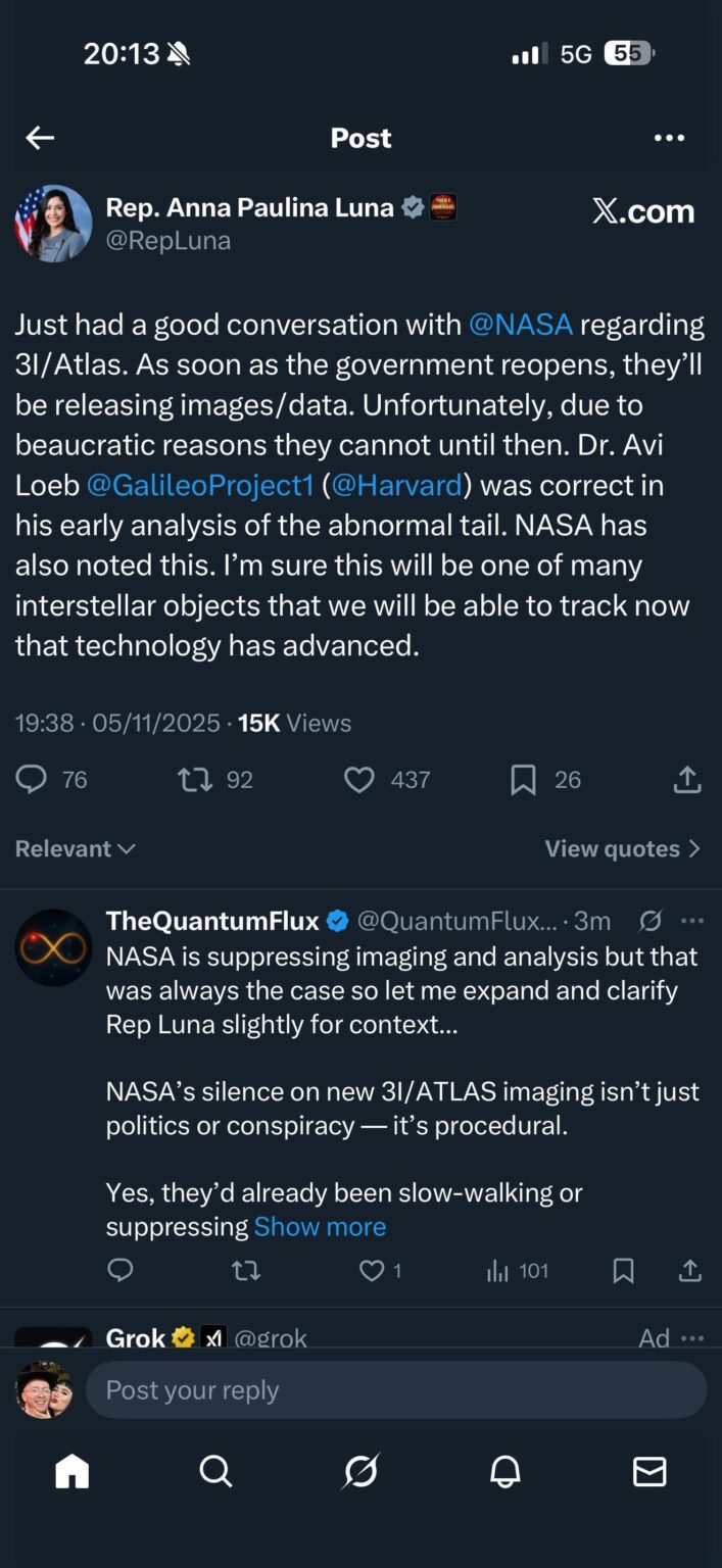 Latest from Anna Paulina Luna re her conversation with NASA