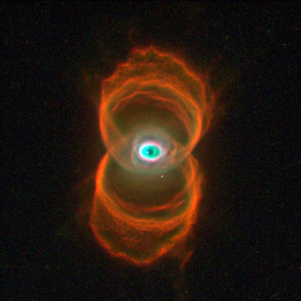 Hubble finds Hourglass Nebula looking back