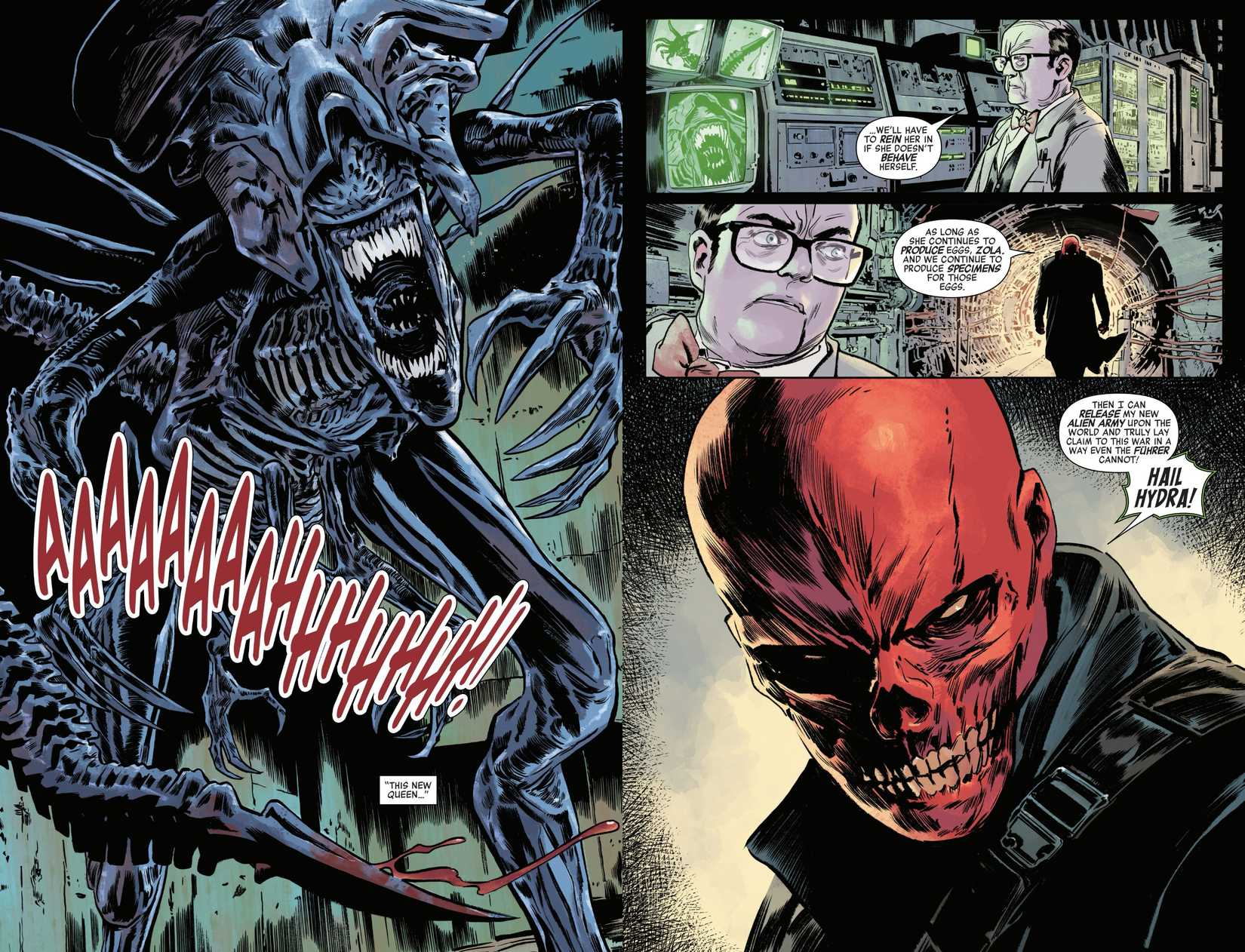 Red Skull Controlling Xenomorph Queen in Alien vs Captain America #1