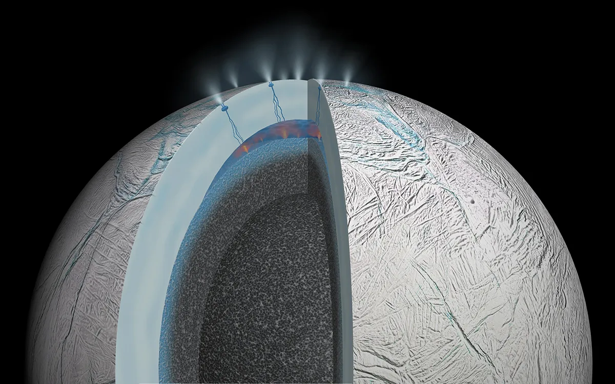 Artist's impression of the interior of Saturn's moon Enceladus. Credit: NASA/JPL-Caltech